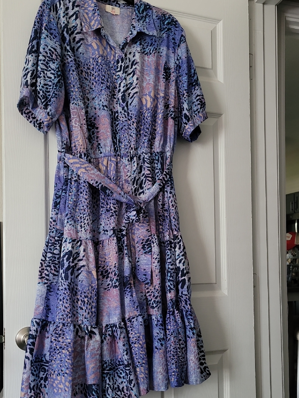 Lavender Printed Tiered Midi Dress with Tie Waist